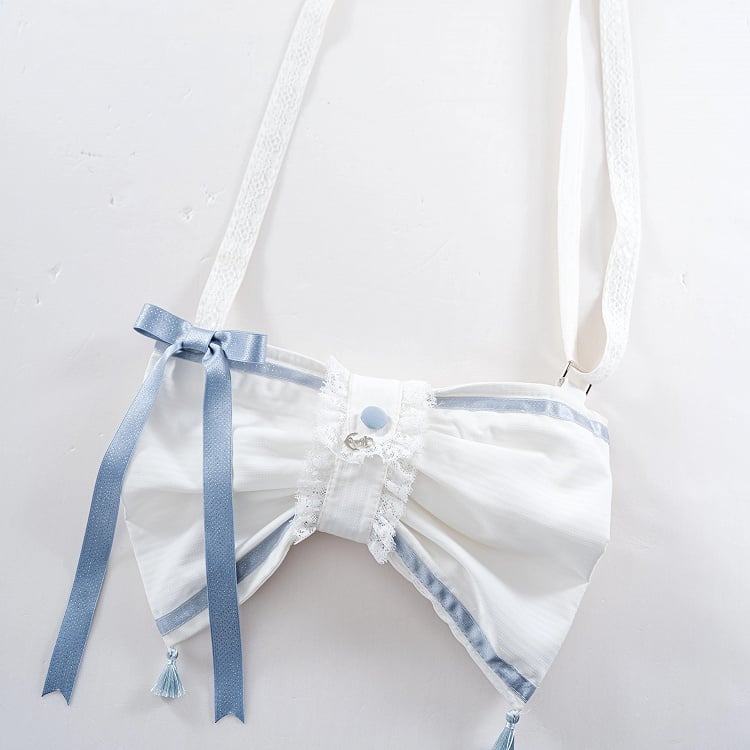 Ivory and Azure Bow Sailor Shoulder Bag - Honey Machine