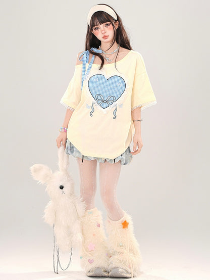 ブルーディテールスカート チェック柄 バブル ボウノット