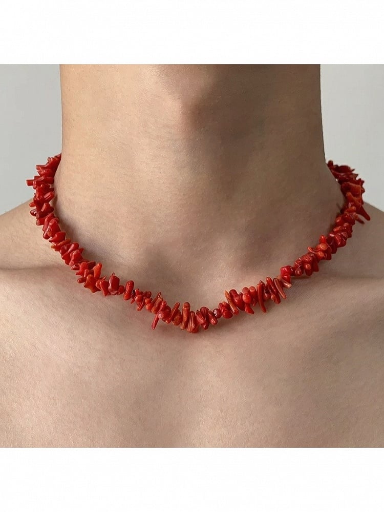 Minimalist Red Stone Beaded Necklace - YSHXS