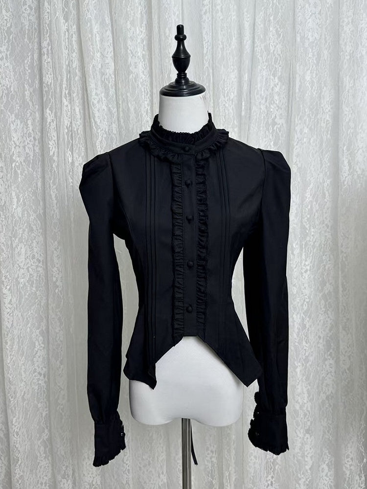 with Lacing Ruffle Long Lolita Black Back Blouse Neckline Sleeves