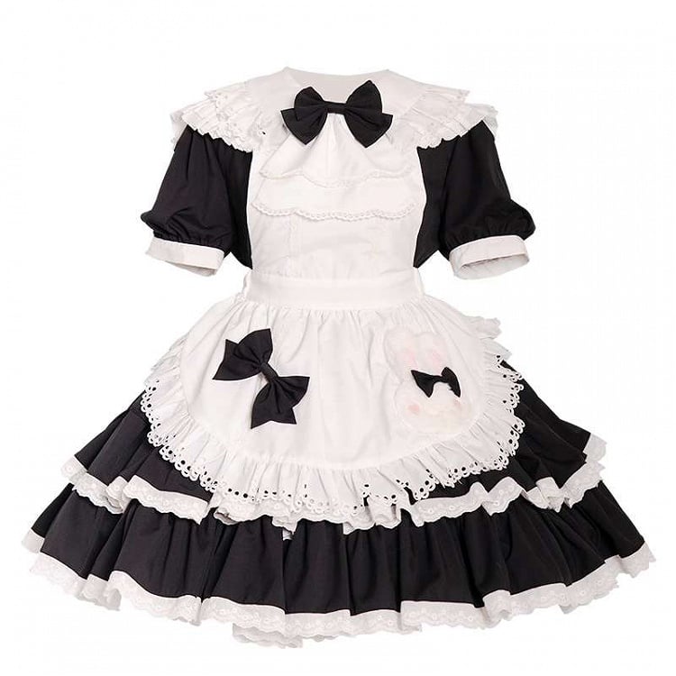 Rüschen Bunny Lolita und Kleid Weiß Schwarz Maid Thema Tiered