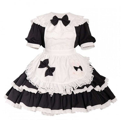 Rüschen Bunny Lolita und Kleid Weiß Schwarz Maid Thema Tiered