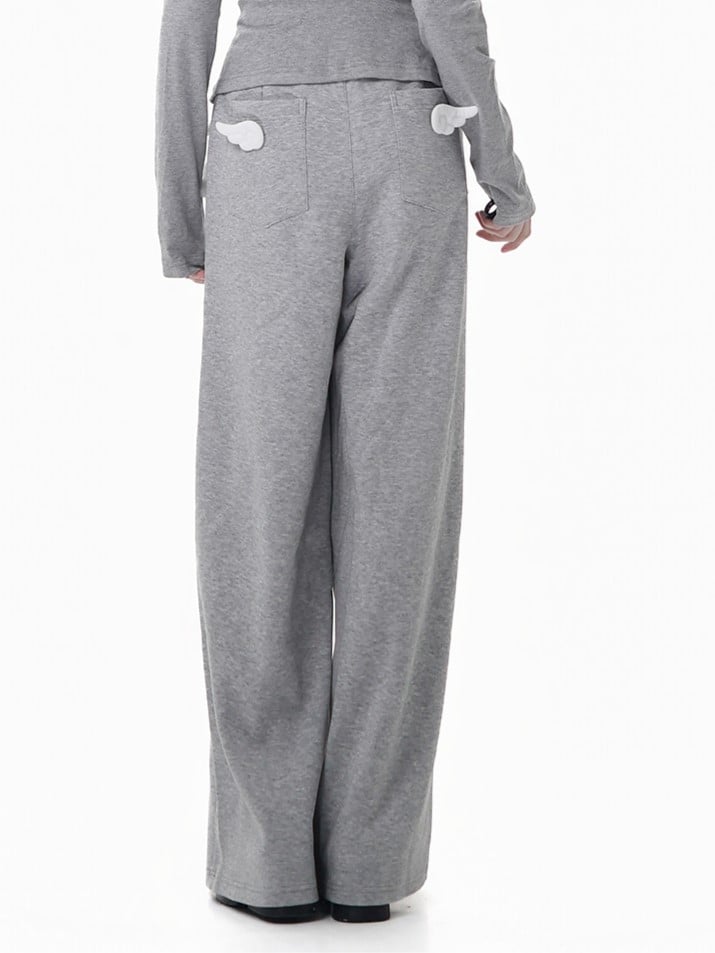 Waist Drawstring Version Straight-Leg Accent Lining with Star Pants Black/Gray CharmWing Regular/Fleece
