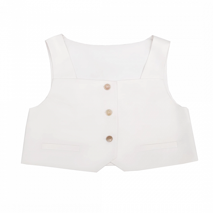 Elegant Waistcoat with Gold-tone Button Placket Red White /