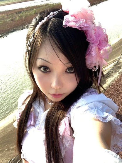 レースの花柄ヘアバンド 装飾トリム ビーズデザイン ピンク