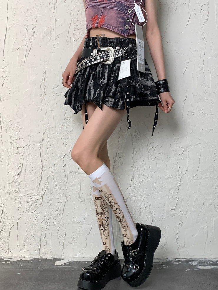 Y2K Strümpfe Weiß Bowknot Unterknee Kreuz Druck Und