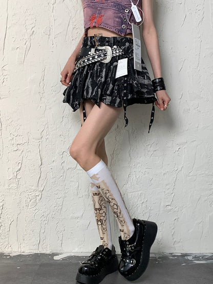 Y2K Strümpfe Weiß Bowknot Unterknee Kreuz Druck Und