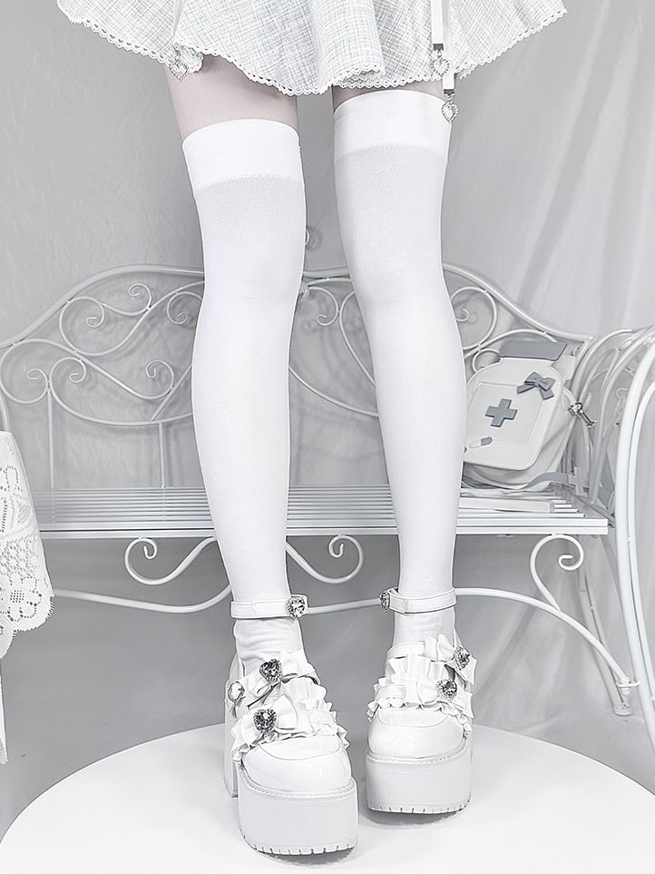 with Landmine Matte 10cm Heel Platform Rhinestones Chunky Glitter White Bowknot Shoes Style Heart
