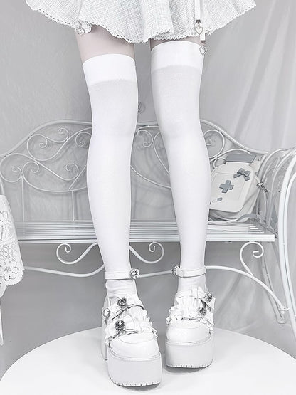 with Landmine Matte 10cm Heel Platform Rhinestones Chunky Glitter White Bowknot Shoes Style Heart