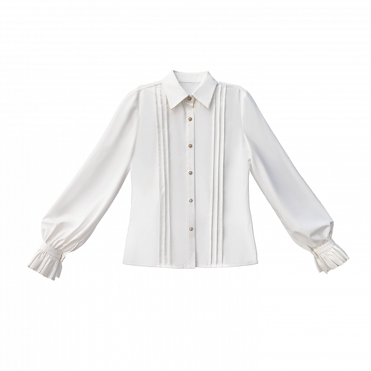 White Bishop Sleeves Blouse Details with Pleating