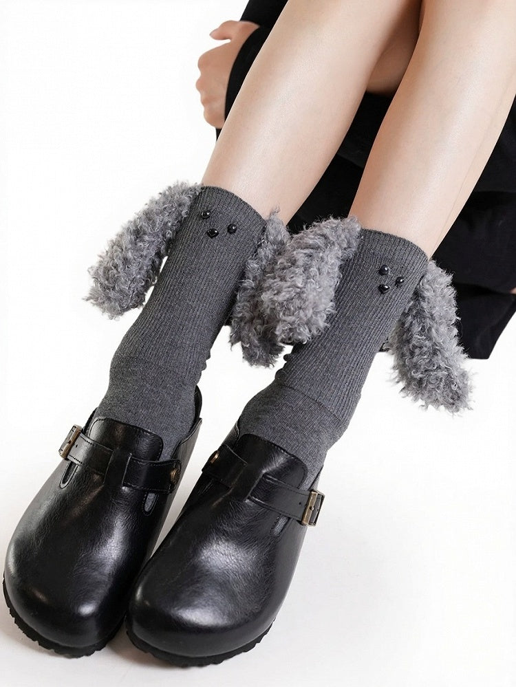 Ribbed Ankle Socks with Plush Dog Ears - ModaSwings