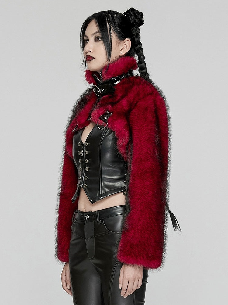 Black Red Punk Personalized Short Fur Jacket