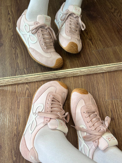 Ties Design Sneakers Pink Bowknot Lace-up Front