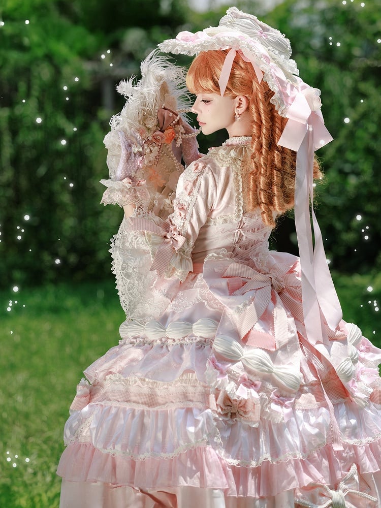 Gorgeous Hat + Dress Pink Lolita Gloves Sleeves Bell Hanayome Large