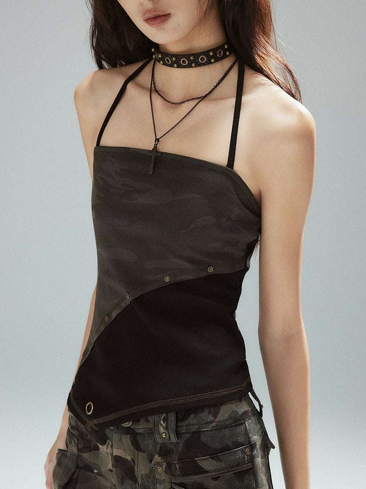 Punk Detachable - Asymmetrical Trim Halter Top Backless Plush