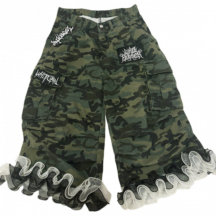with Cargo Flounce Y2K Cuffs Capris Camouflage Denim