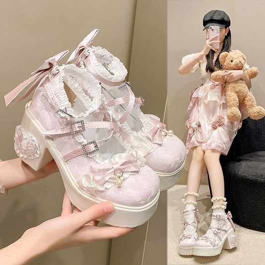 Lolita Lace Mary Jane Block Heel Shoes – Soft Sole Sweet Pumps | ShiMengYu