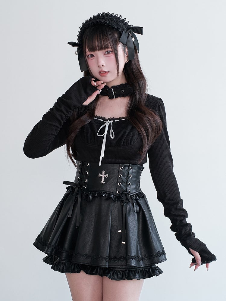 Top Jirai Black Neck Square Choker-Integrated Kei