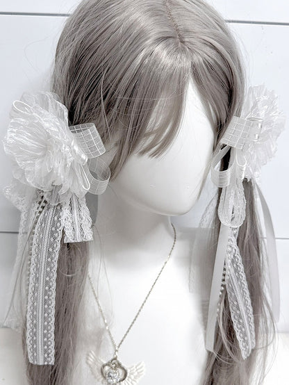 Bowknot with Charm White/Black Design Floral Beaded Hairclip/Brooch