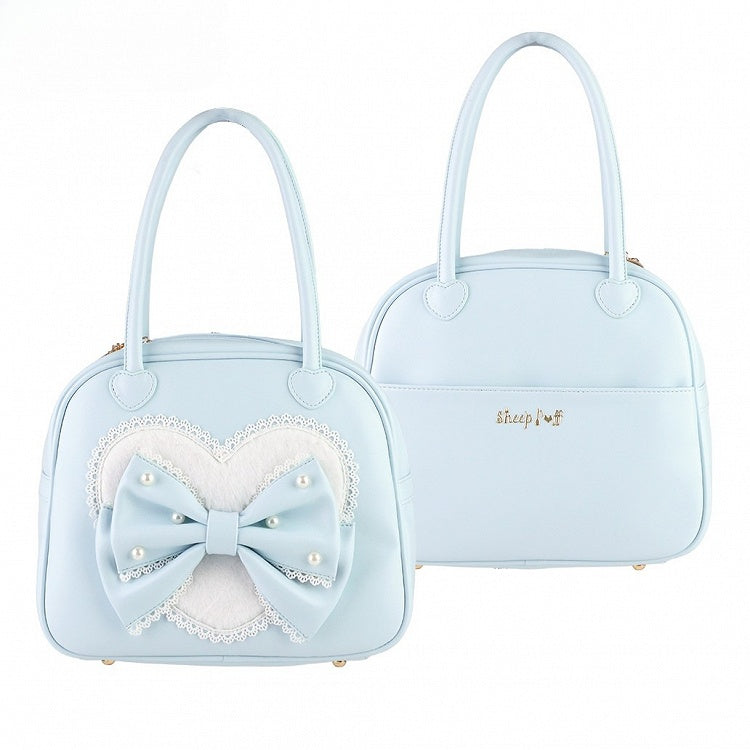 Herz Lolita Süße Hand Plüsch Verziert Bowknot Blau Perlen Tasche