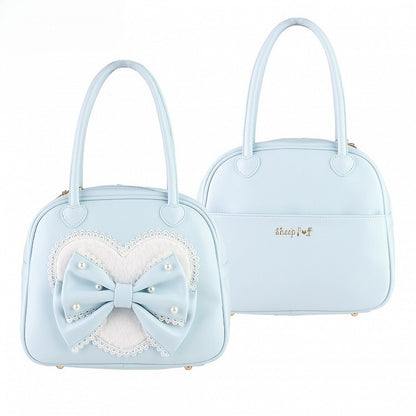 Herz Lolita Süße Hand Plüsch Verziert Bowknot Blau Perlen Tasche
