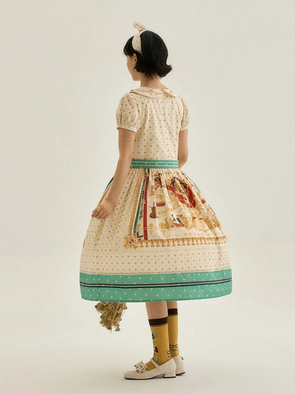 Long White Musical Print Peter Pan Collar OP Dress with Tassels - Crucis Universal Tailor Company