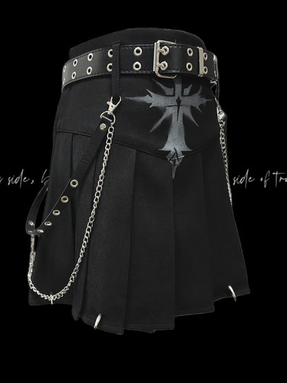 Pleated Skirt Rock Glamorous Y2K Black Cross Print Punk