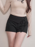 Jirai Tie Design Black Waist-Cincher Kei Shorts