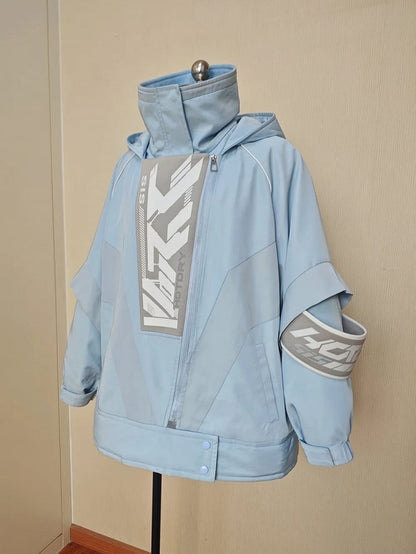Kaiwai Matching Hooded Ear Warmers Cat Techwear - Full Clips Jacket + Two-Piece Leg Tenshi Cyberpunk Set Hair Blue Shorts