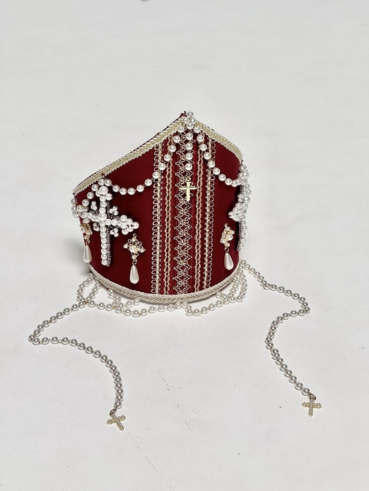 Wine Bead with Beaded Red Papal Chain Decorated Cross Miter