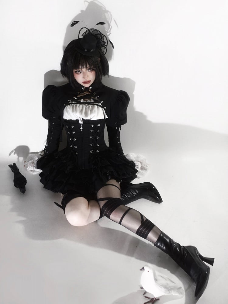 Cropped Lace-Up Bolero in Black - Moonveil Manuscript