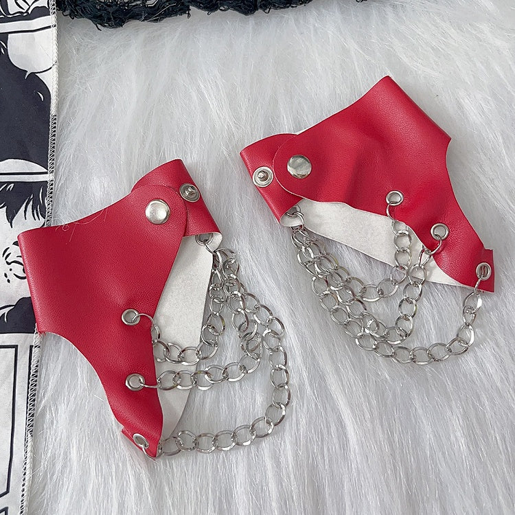 Y2K Decorated Black/White/Red/Silver And Lock Punk Chain PU