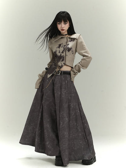 ウェイストランドパンク グレー タイダイ ダメージ加工 アンクル丈スカート