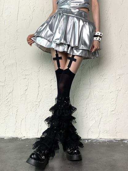 Tiered Leg Y2K Moon and Black Star Trims Sleeves Ruffle