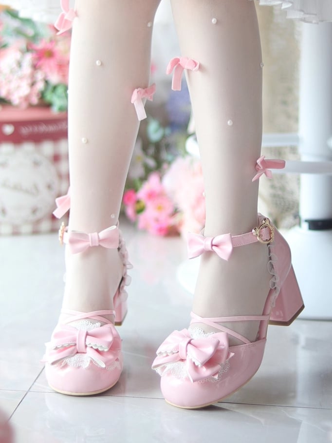 Leather Sweet with Shoes Lolita Pink - Bow Details PU