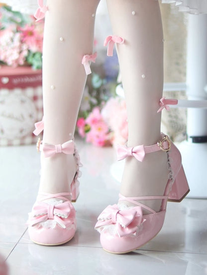 Leather Sweet with Shoes Lolita Pink - Bow Details PU