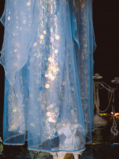 Mermaid-Inspired Sequined Sparkling Dress Empire Blue Waist Lolita