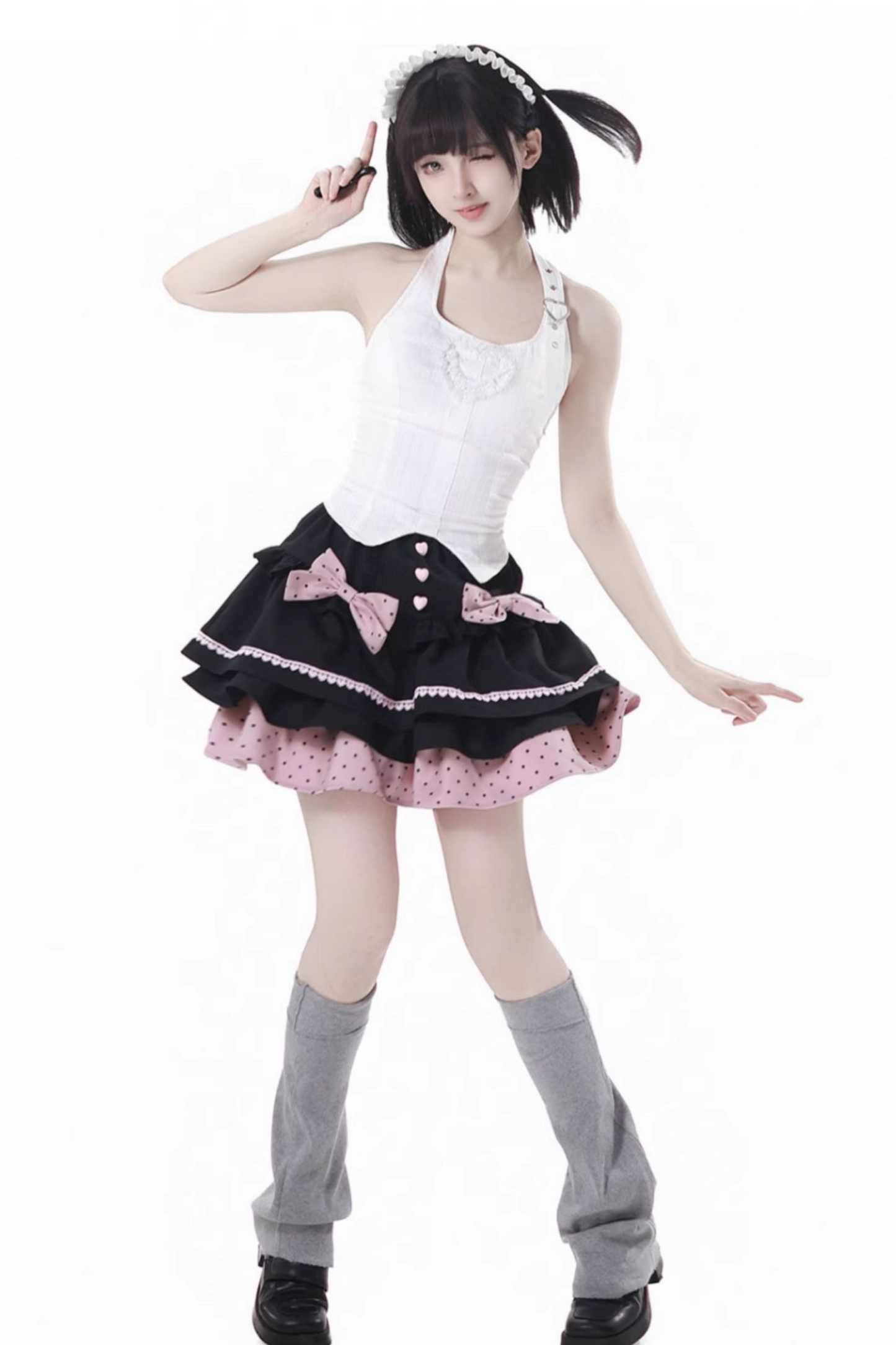 Neckholder-Rock mit Berry Cake-Band, French + Camisole-Top