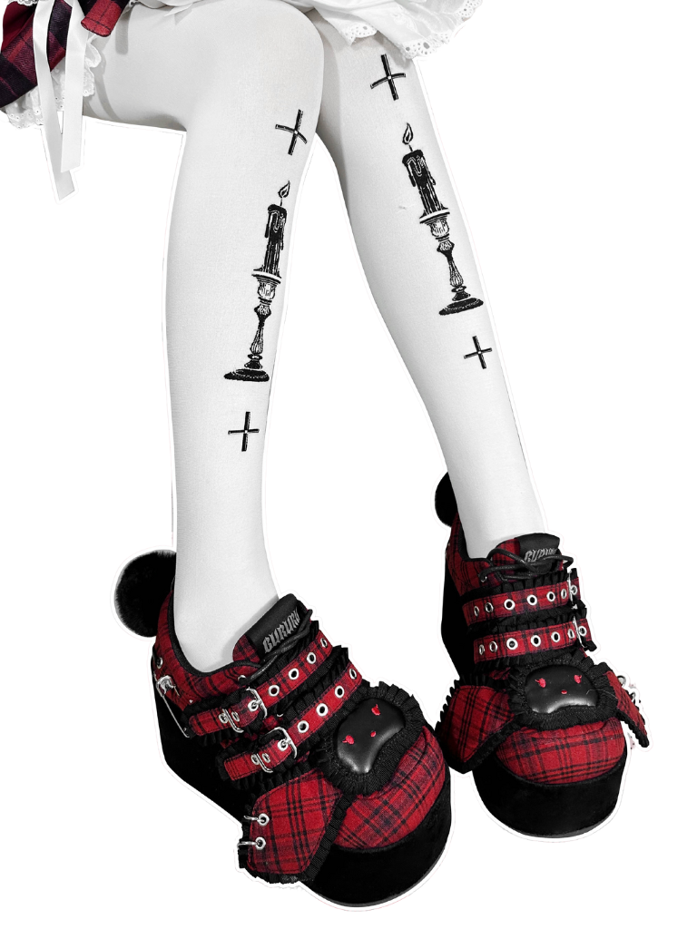 バニーシューズ ダークレッド チェックレッド オールプラットフォーム