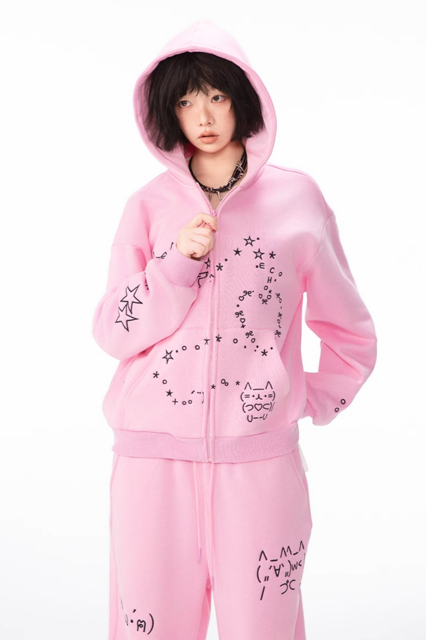 コンピューターレッグ + ストレートフード付きスウェットパンツ ボアパーカー