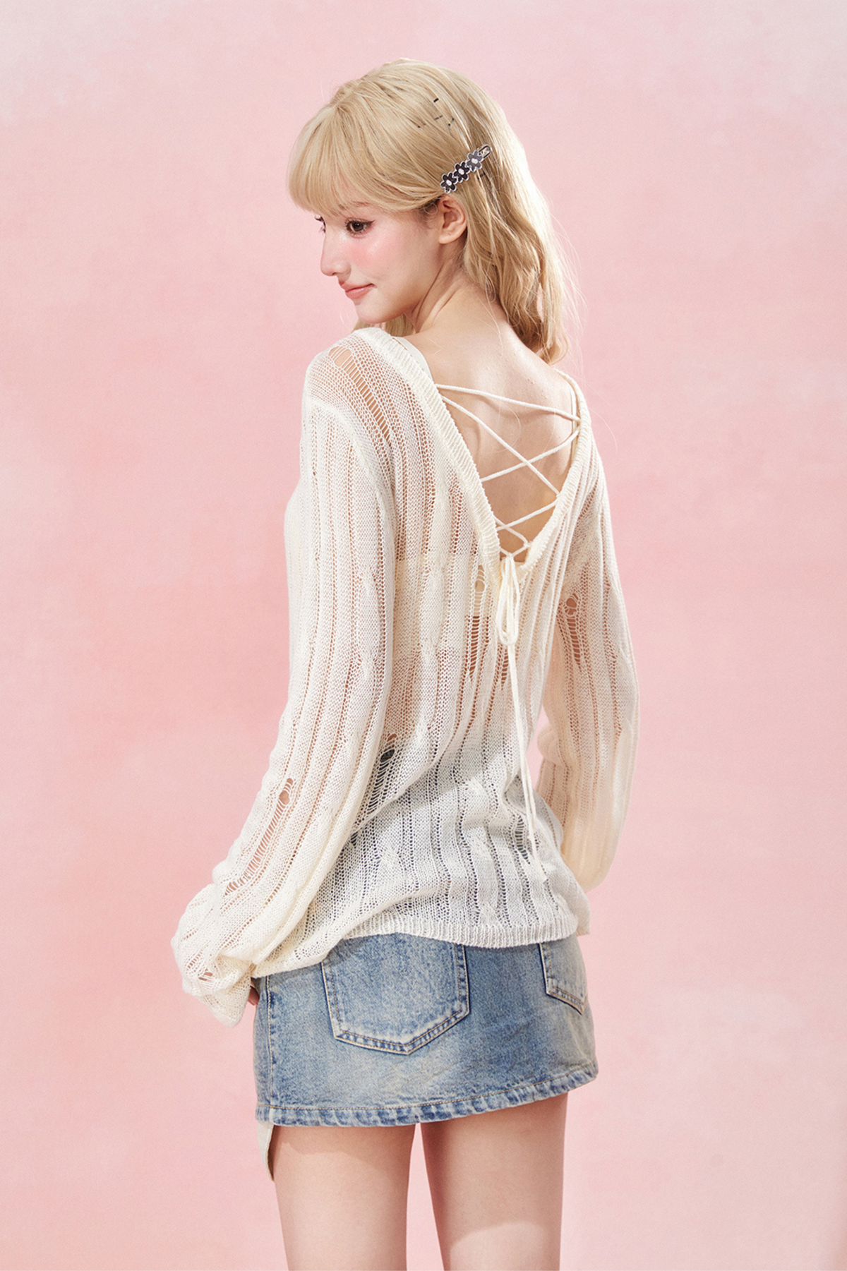 inner knit sweater cutout Sheer corset +
