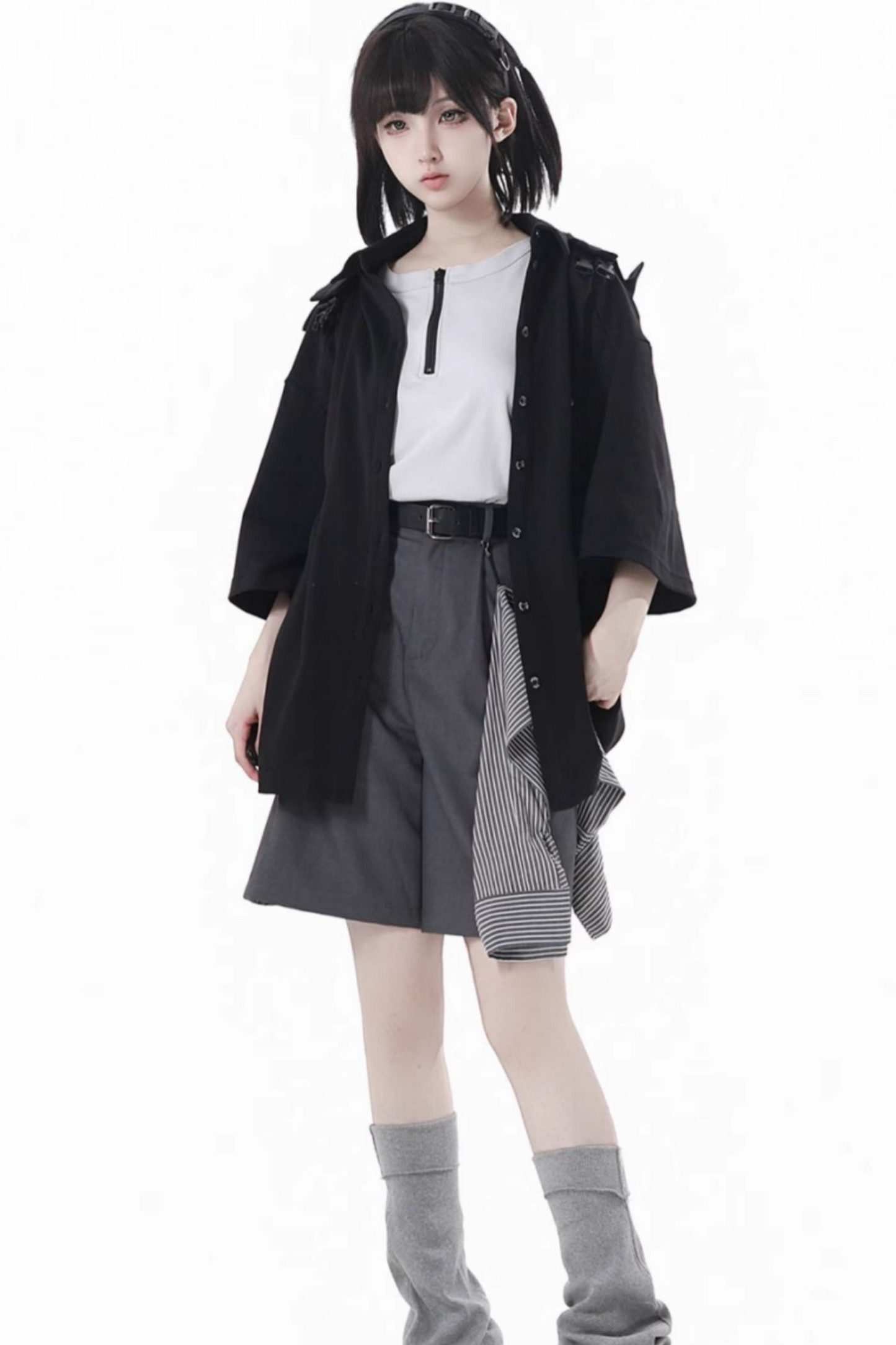 hooded pants top jacket Mode half vest sleeveless +