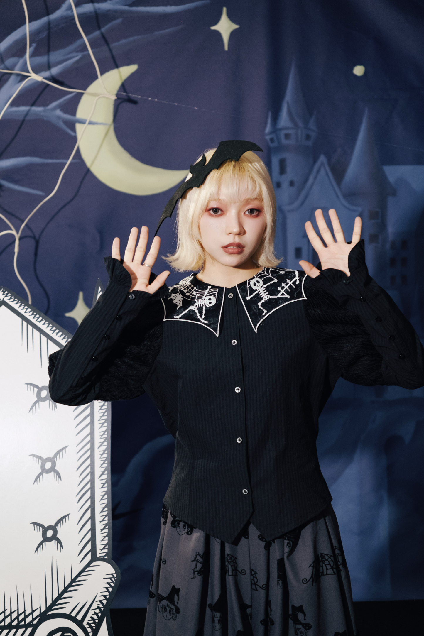 クロップドスリーブ スパイダーカラー パフトップ