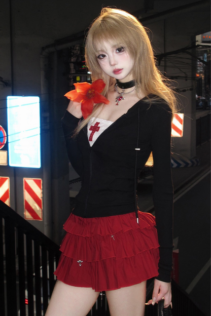 Mode cross hooded cake hoodie skirt cool tube top +