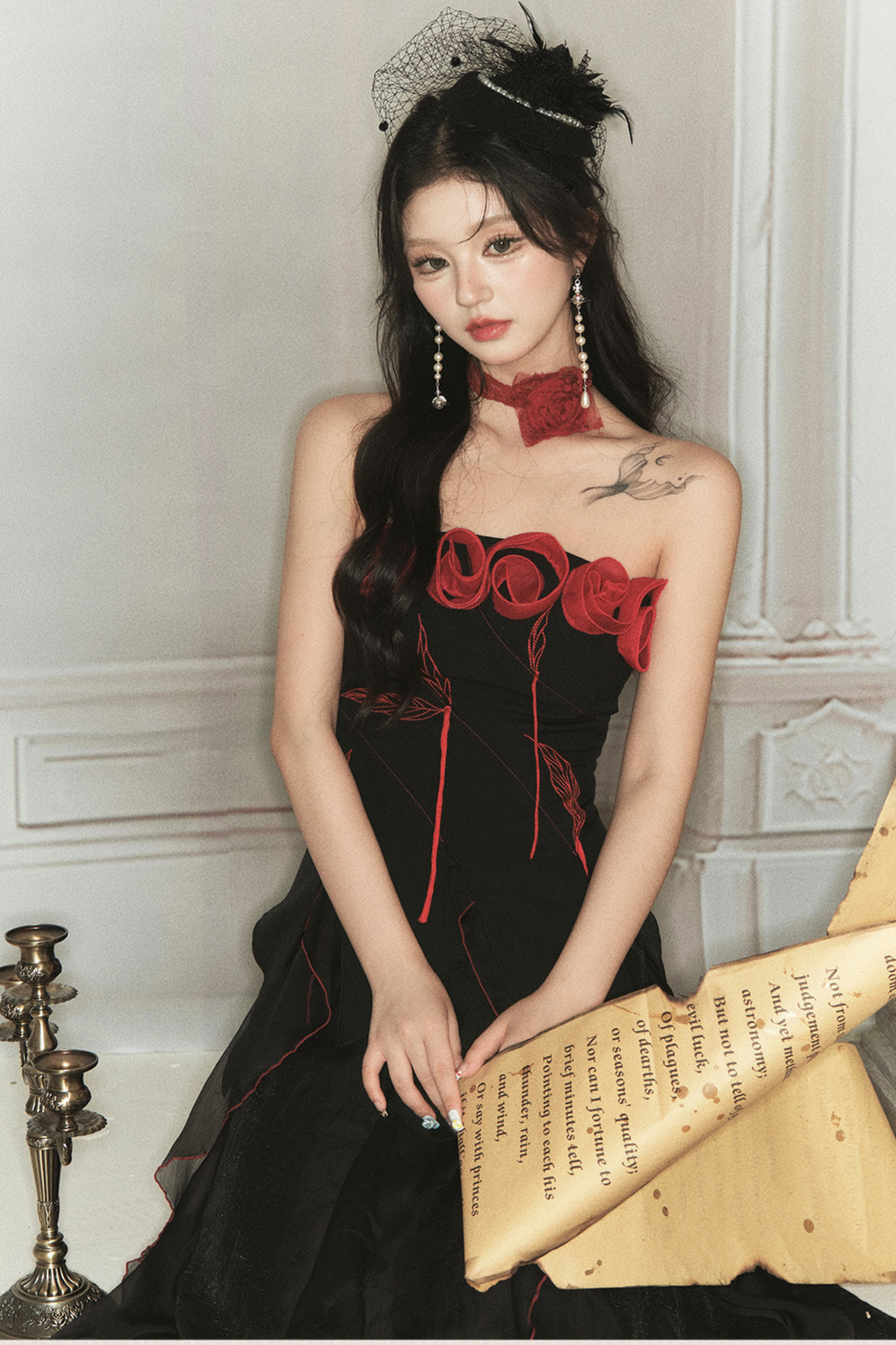 ビスチェ + クラッシュヘビーローズスカート