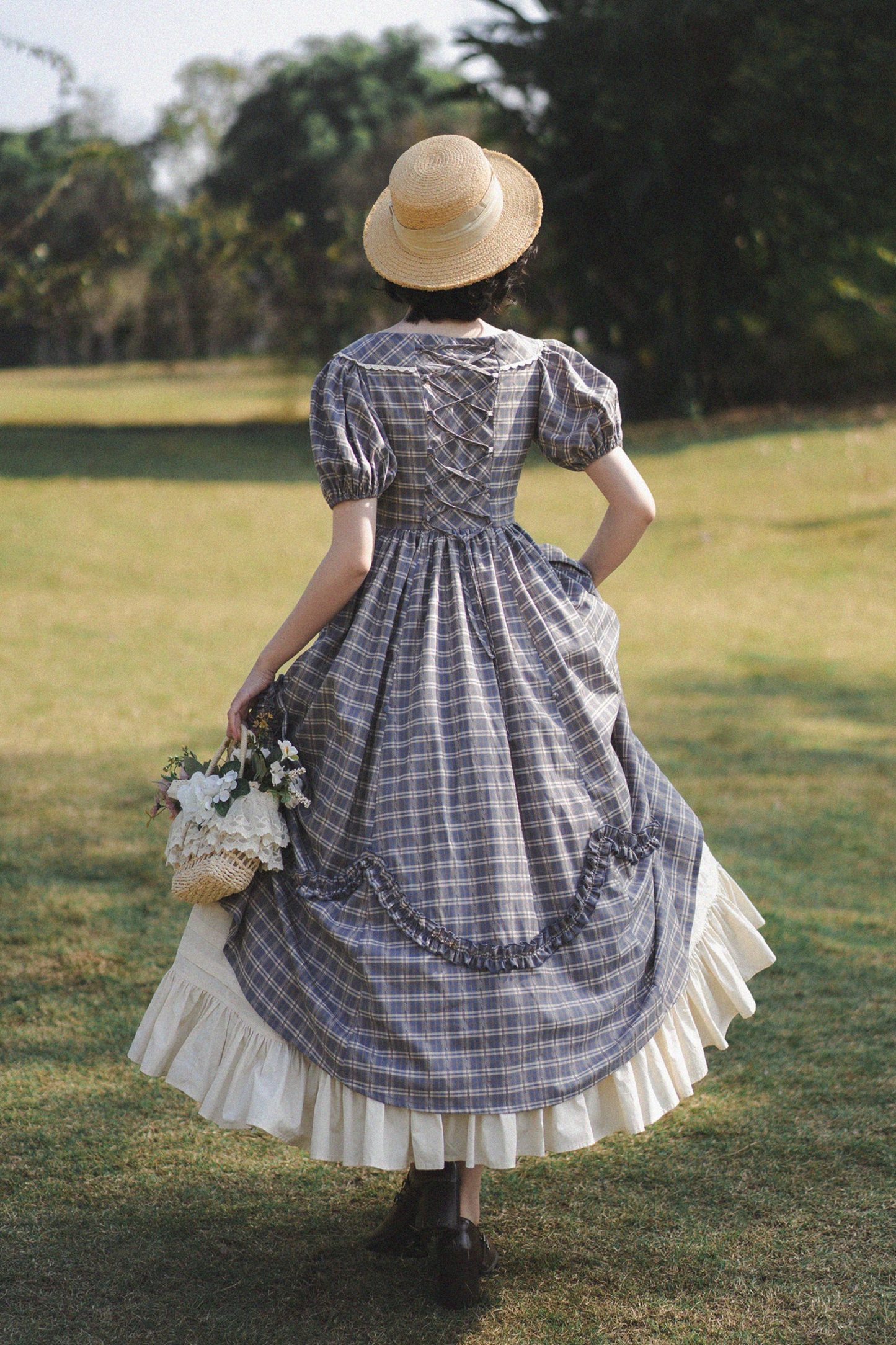 チェックレトロワードロリータペチコートドレスフォレスト+