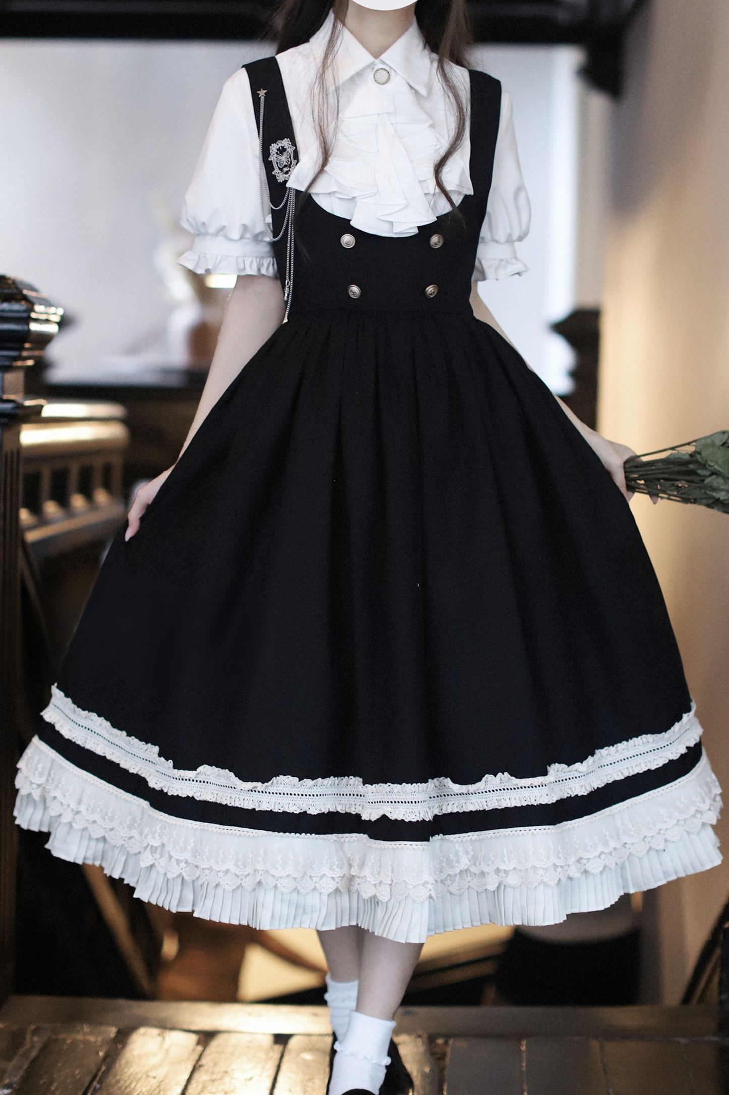 ベスト 英国アイテム ライトリザーブ レトロ カレッジスカート シャツ リボン + ロースタイル ブローチ ネクタイ