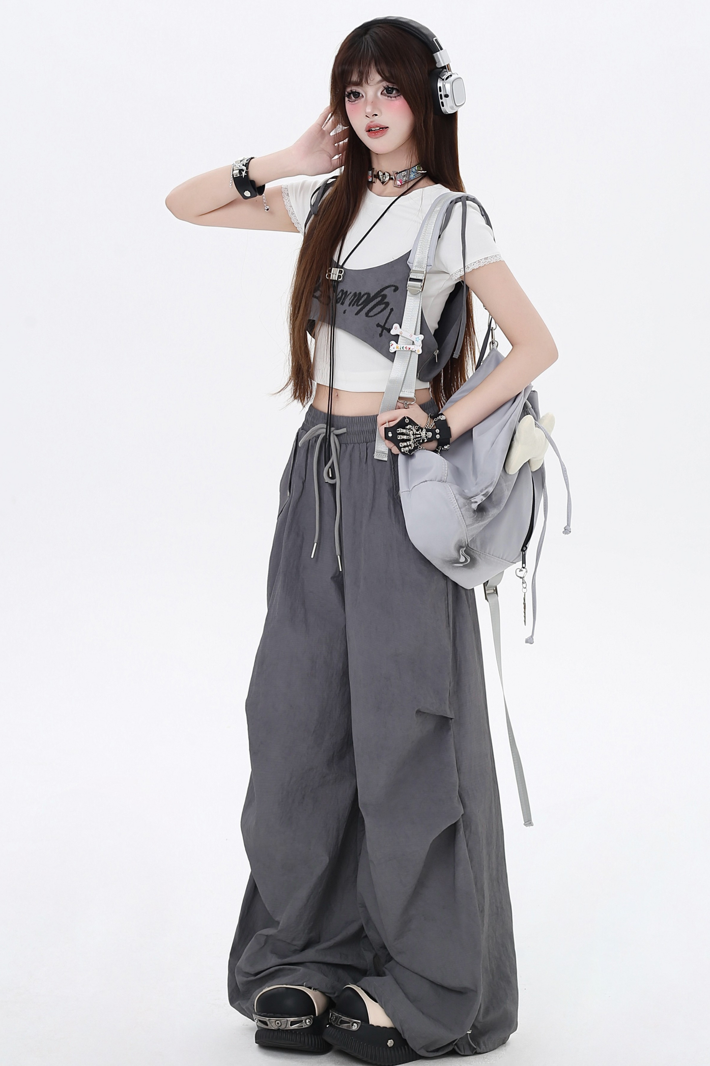 女の子用カジュアルウエストハイスパイスパンツ