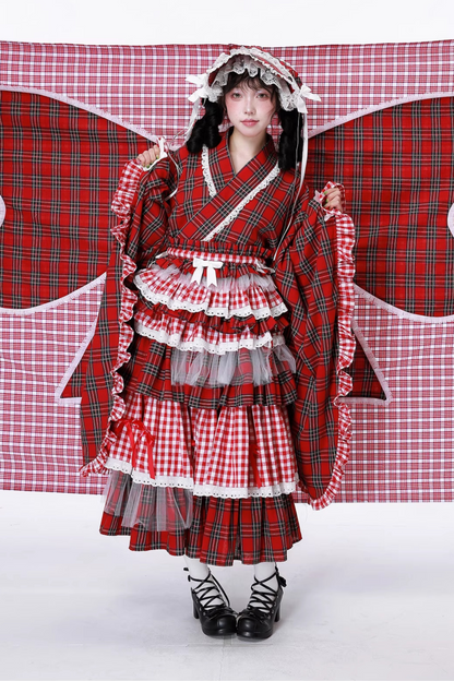 着物風レトロチェックトップス