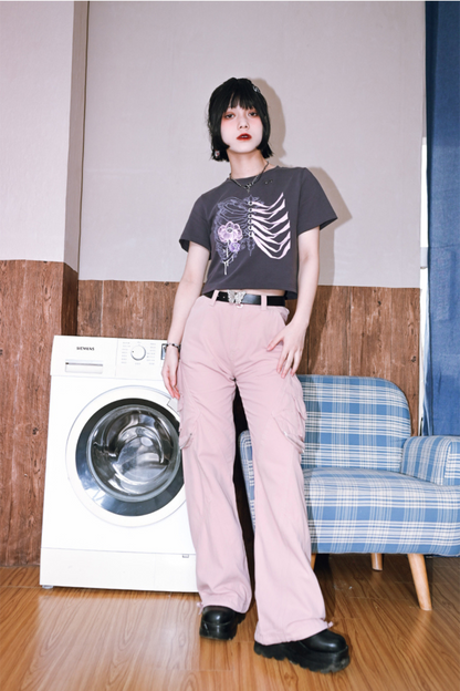 Style Short Flower Top Dark Bone